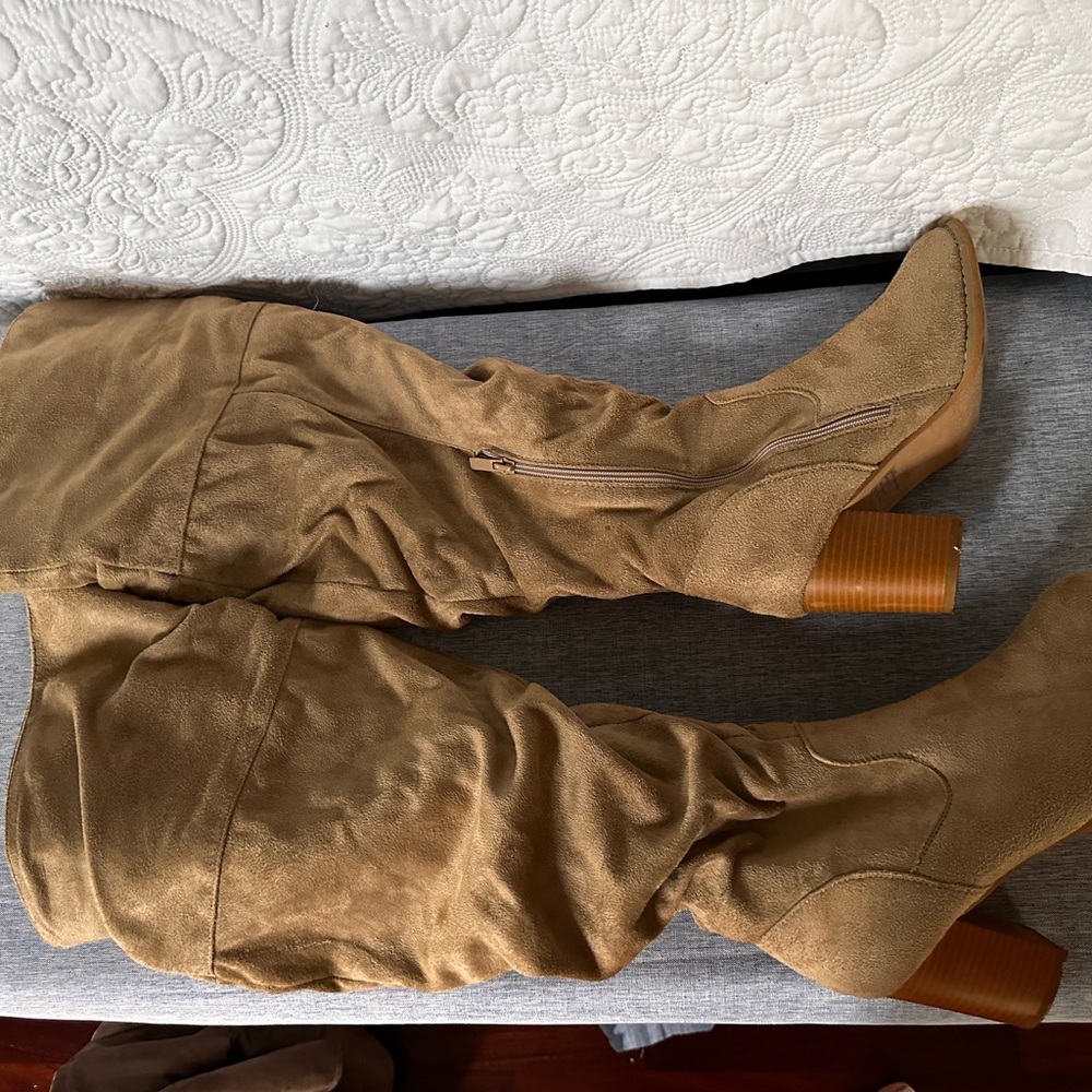 Tan faux Suede Women's Wide Calf Boots